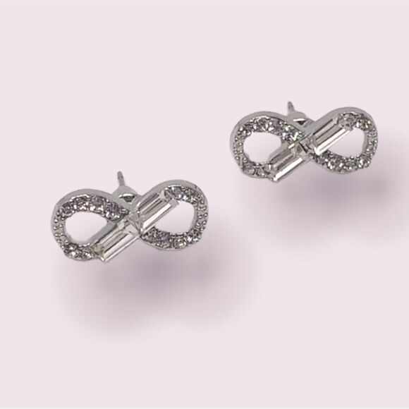 White Rhinestone Crystal Gem Infinity Symbol Studs Post Earrings - Picture 1 of 8